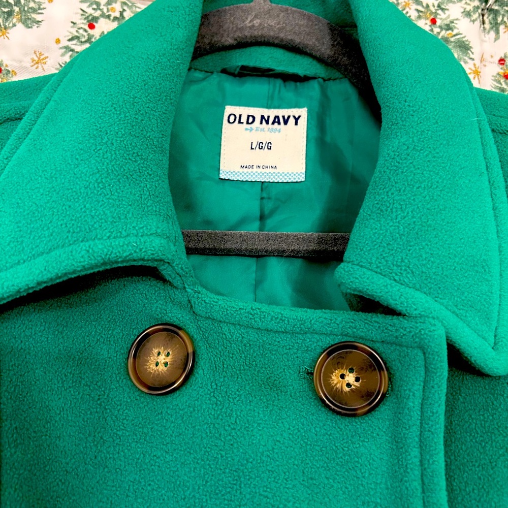 - Kelly, green pea coat, Old Navy size large - Picture 2 of 4
